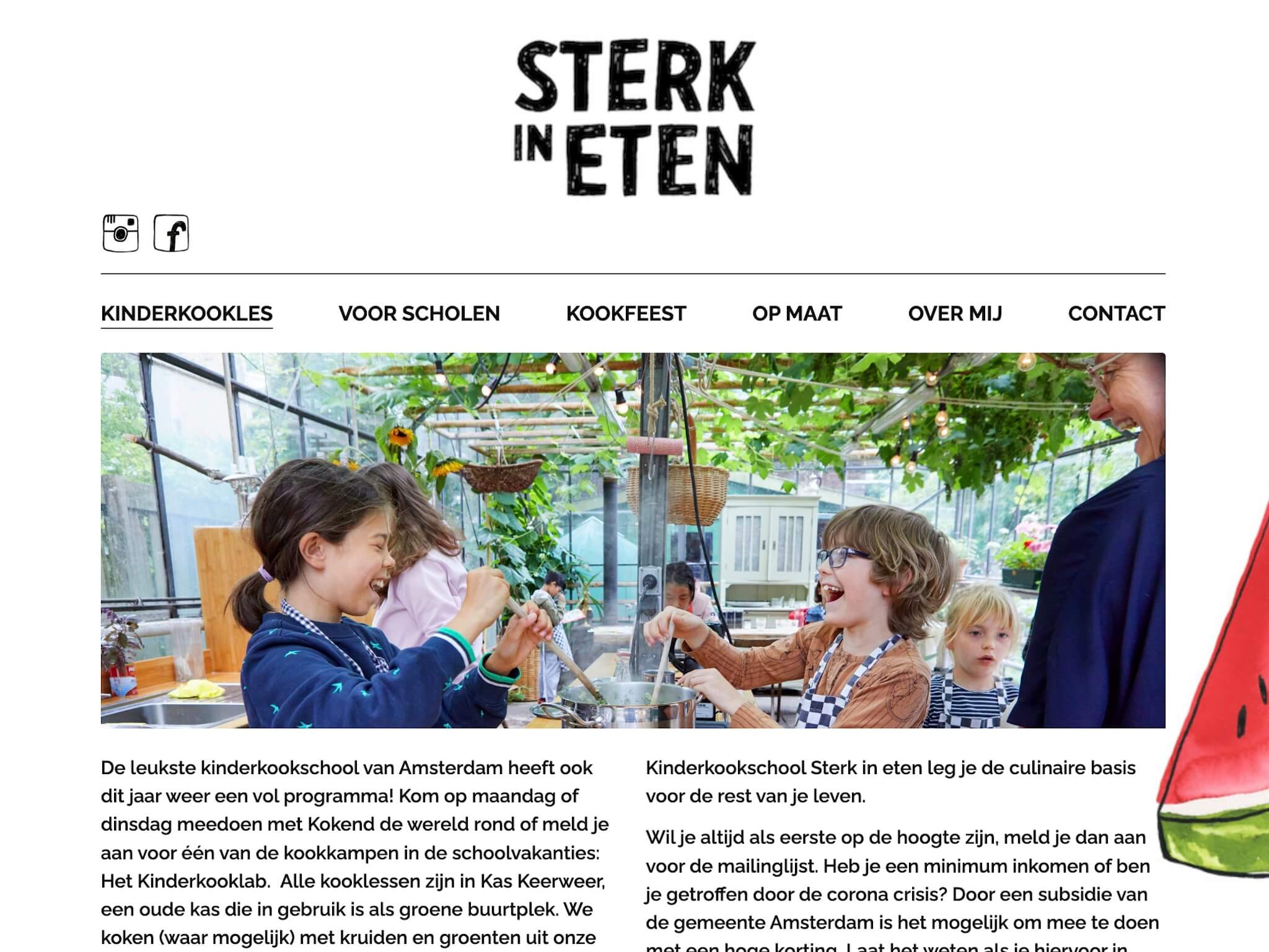 Een schermafbeelding van de website van Sterk in Eten