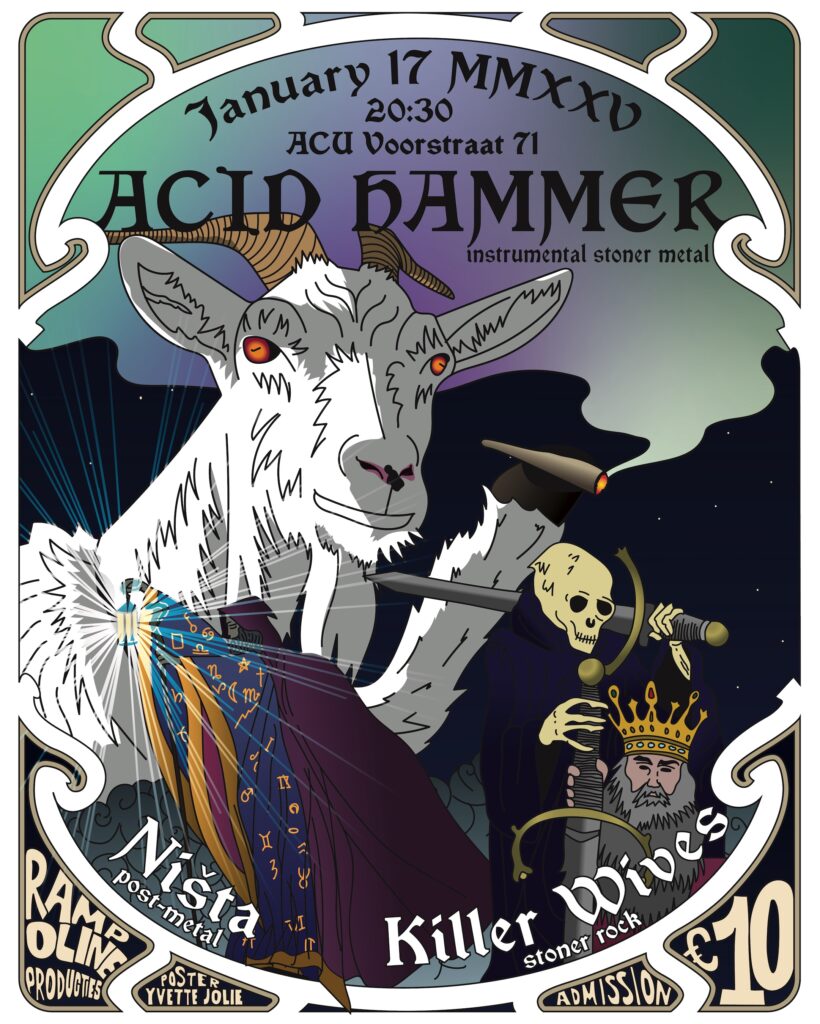 Poster voor de band ACID HAMMER met support van Ništa en Killer Wives