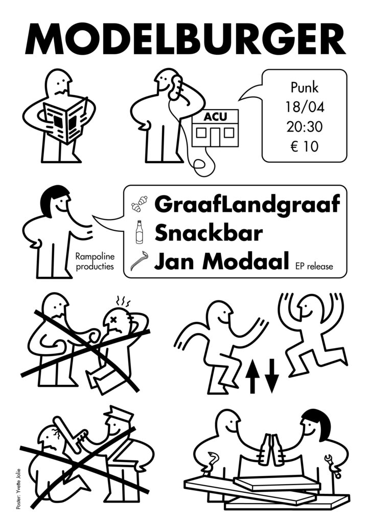 MODELBURGER poster voor de bands GraafLandgraaf, Snackbar en Jan Modaal