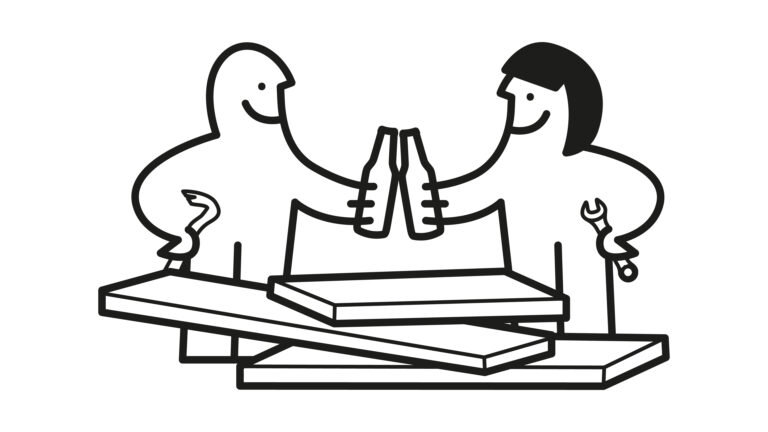 Twee figuurtjes die samen proosten
