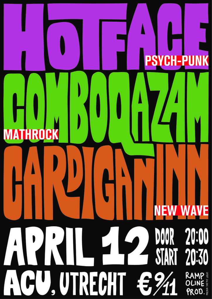 SOUND WALL poster voor de bands Hot Face, Combo Qazam en Cardigan Inn